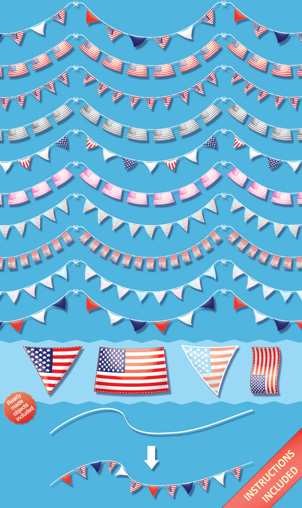 US Pennant Flag Brushes & Ready-Made Objects - Brushes Illustrator