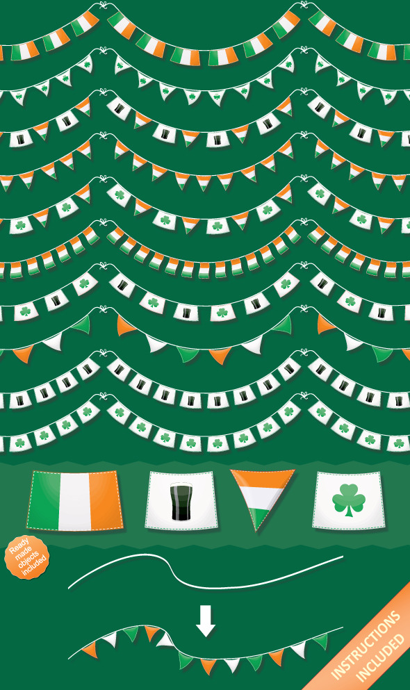St Patrick's Day Bunting Brushes & Vector Objects - Brushes Illustrator