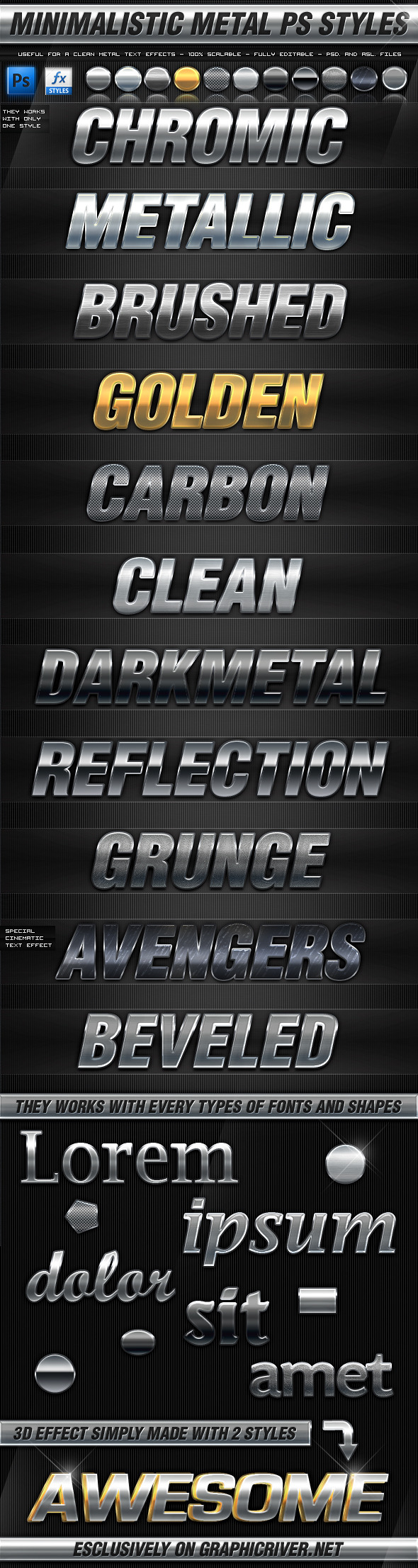 Minimalistic Metal Photoshop Styles - Text Effects Styles