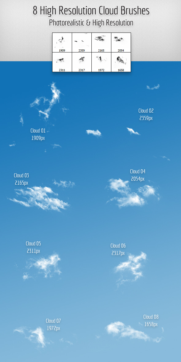 8 High Resolution Cloud Brushes - Miscellaneous Brushes