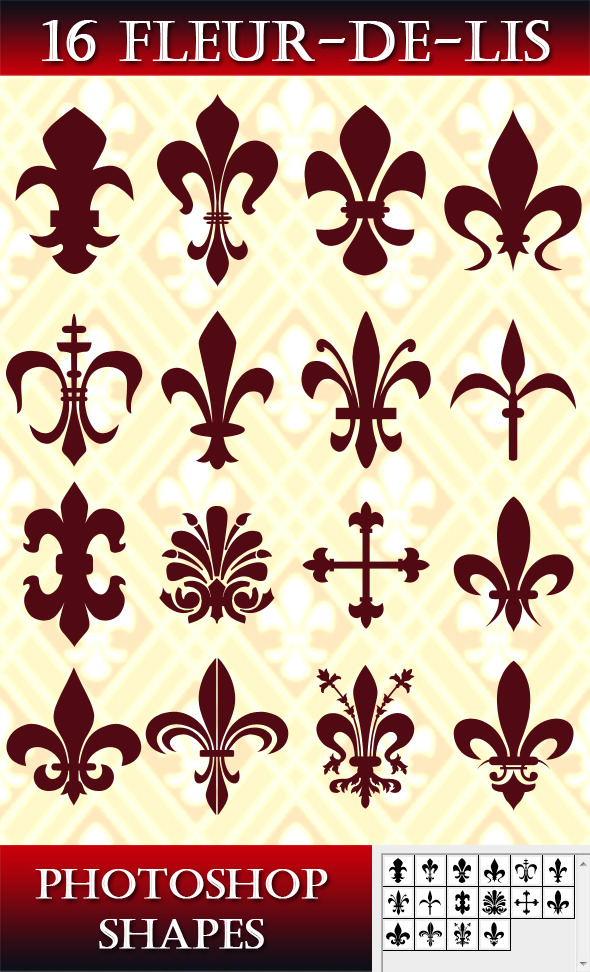 16 Photoshop Fleur-de-lis Shapes - Symbols Shapes