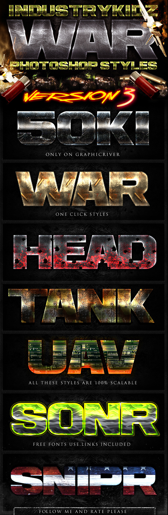War Photoshop Layer Styles V3 - Text Effects Styles