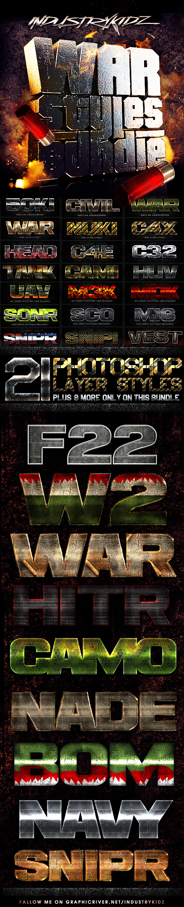 War Photoshop Layer Styles Bundle - Text Effects Styles