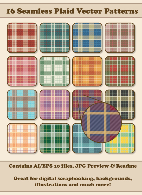 16 Seamless Plaid Vector Patterns - Miscellaneous Textures / Fills / Patterns