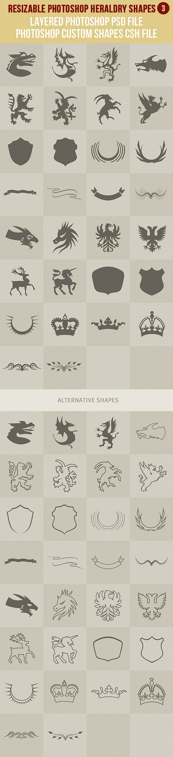 Photoshop Heraldry Shapes 3 - Symbols Shapes