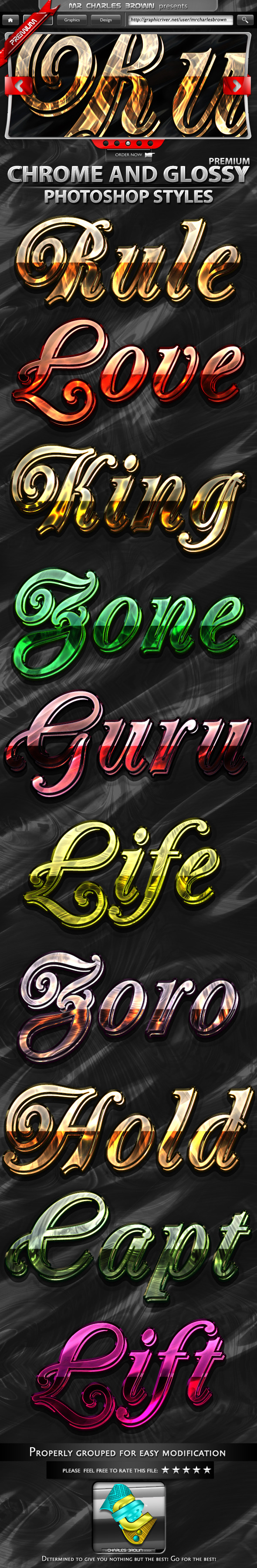 Chrome and Glossy Photoshop Styles - Text Effects Styles