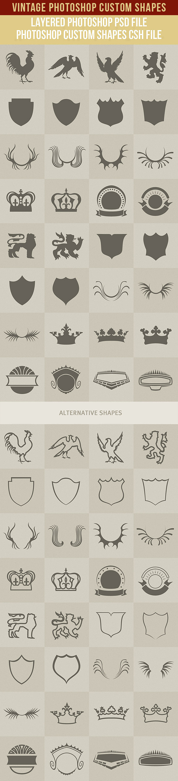 Vintage Photoshop Custom Shapes - Symbols Shapes