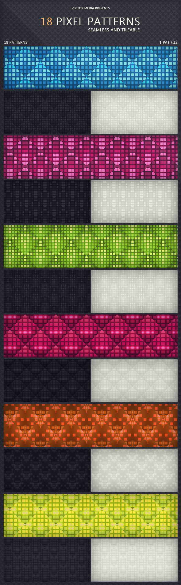 18 Pixel Patterns - Techno / Futuristic Textures / Fills / Patterns