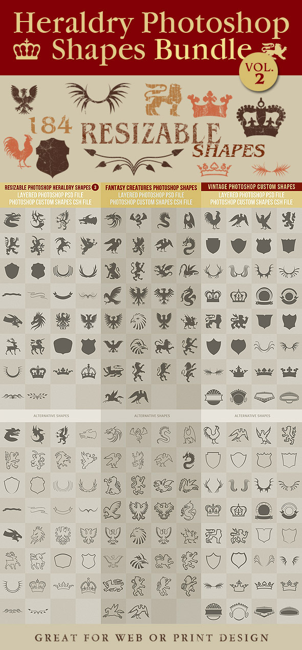 Heraldry Photoshop Shapes Bundle 2 - Symbols Shapes