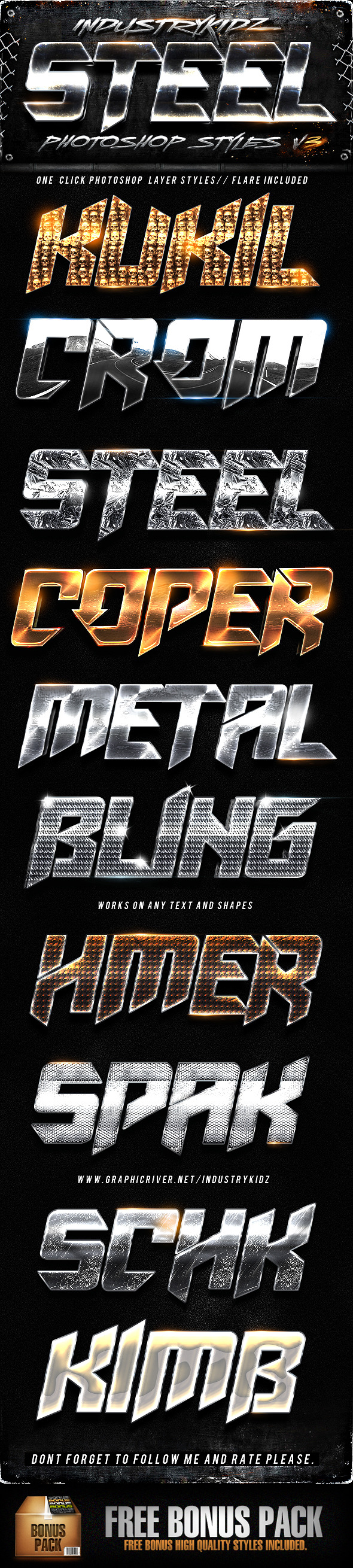 Steel Photoshop Layers Styles V3 - Text Effects Styles