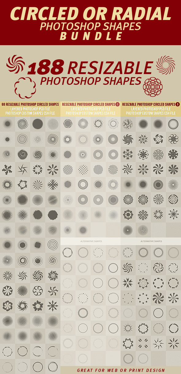 Circled or Radial Photoshop Shapes Bundle - Symbols Shapes