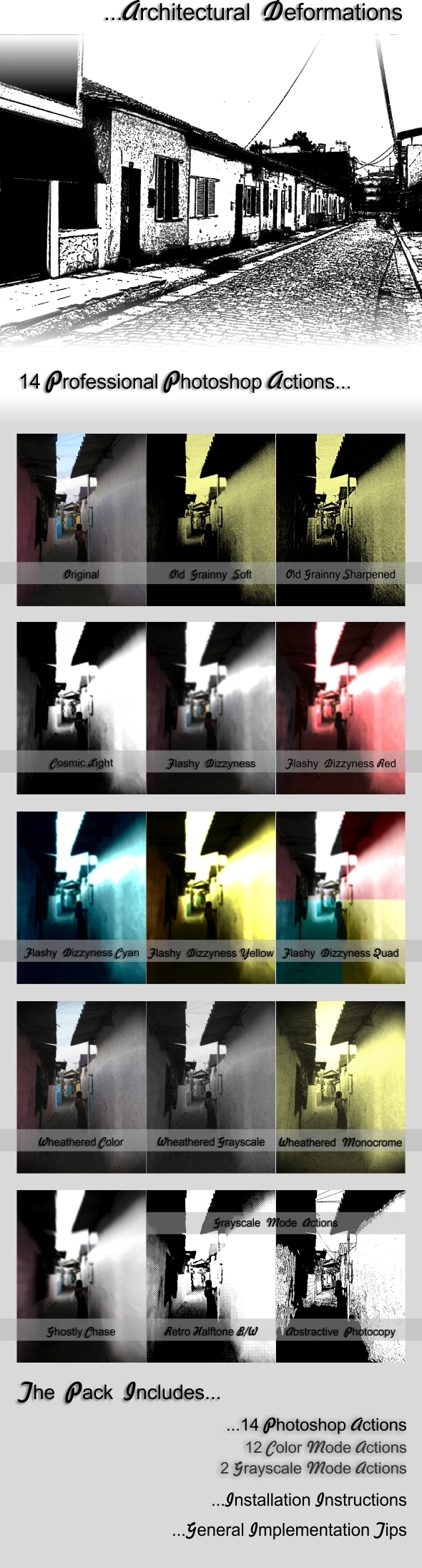 "Architectural Deformations" 14 Photoshop Actions - Photo Effects Actions