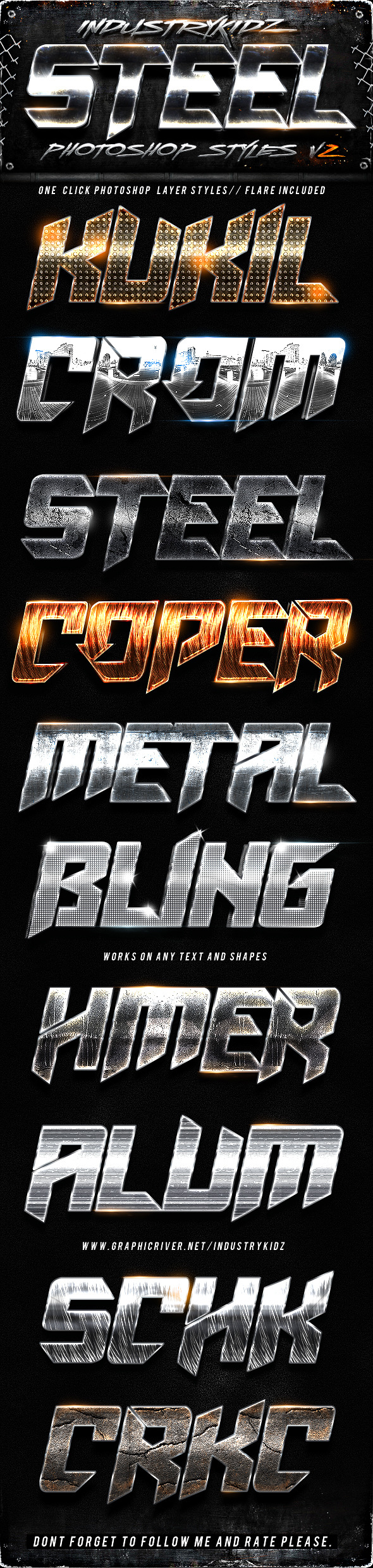 Metal Steel Photoshop Layers Styles V2 - Text Effects Styles