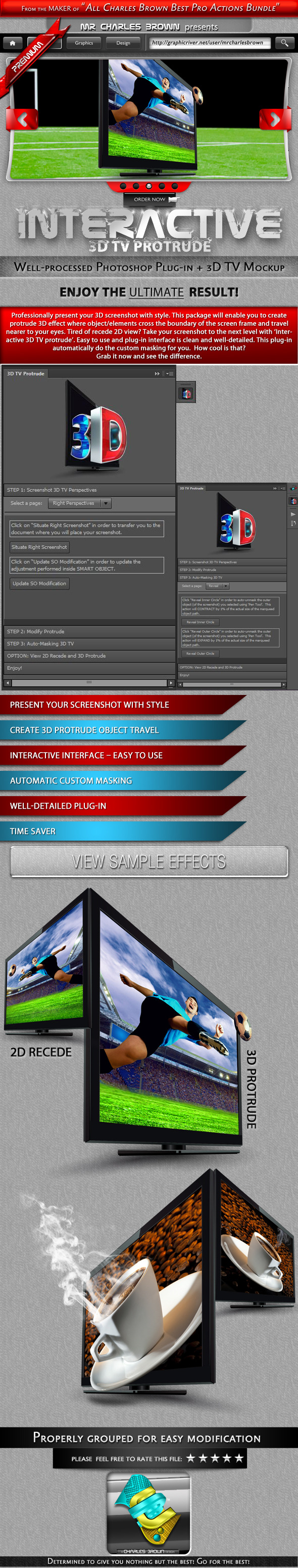Interactive 3D TV Protrude - Actions Photoshop