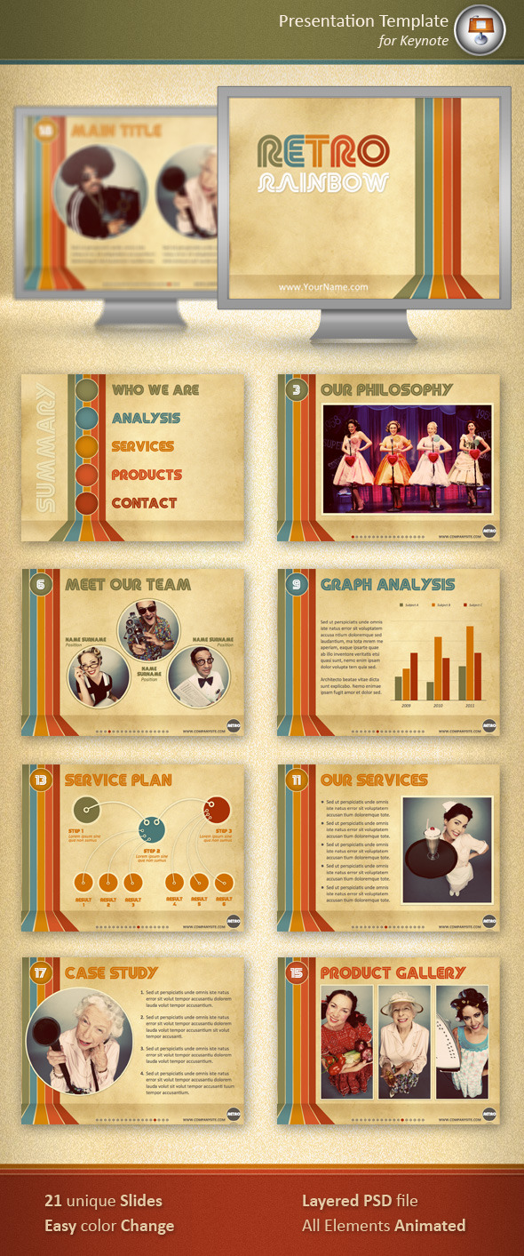 Retro Rainbow Keynote Template - Keynote Templates Presentation Templates