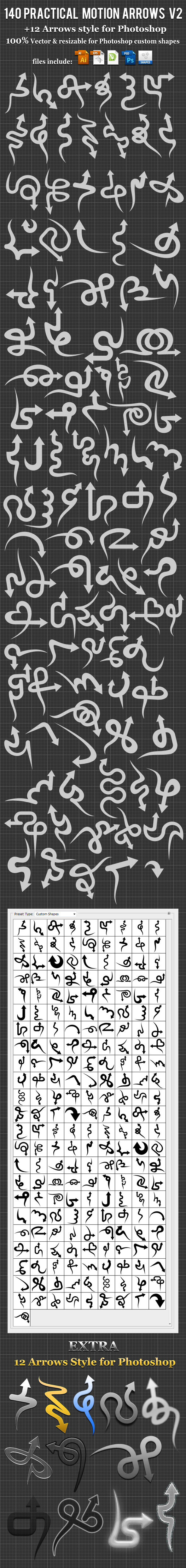 104 Arrows v2 Photoshop Custom Shapes - Miscellaneous Shapes