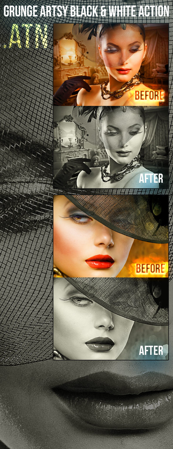 Grunge Black & White Photoshop Action - Photo Effects Actions