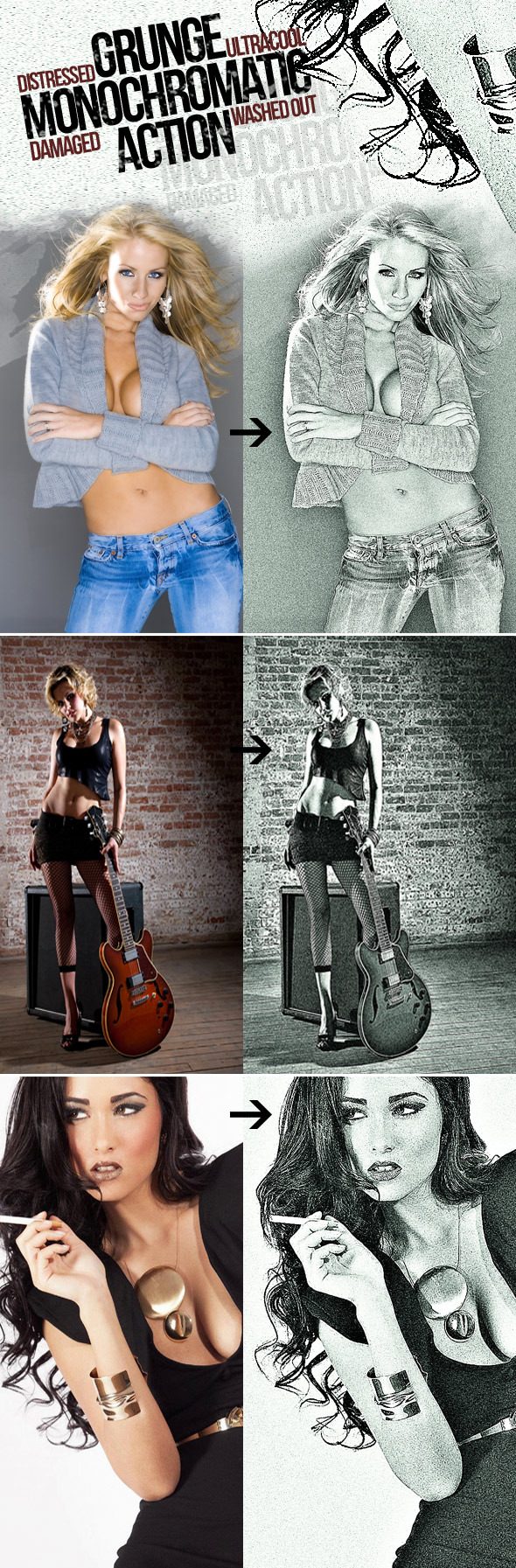 Photoshop Action "Grunge Monochromatic" - Photoshop Add-ons