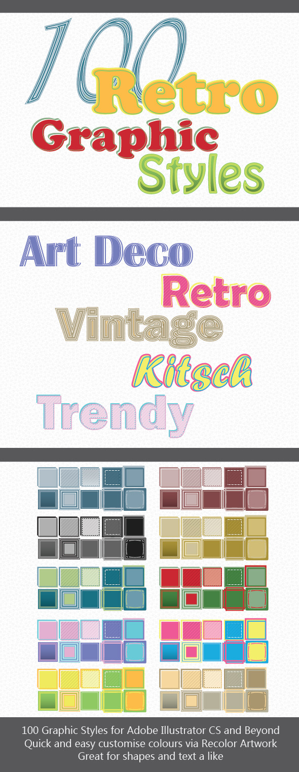 100 Retro Graphic Styles for Adobe Illustrator - Styles Illustrator