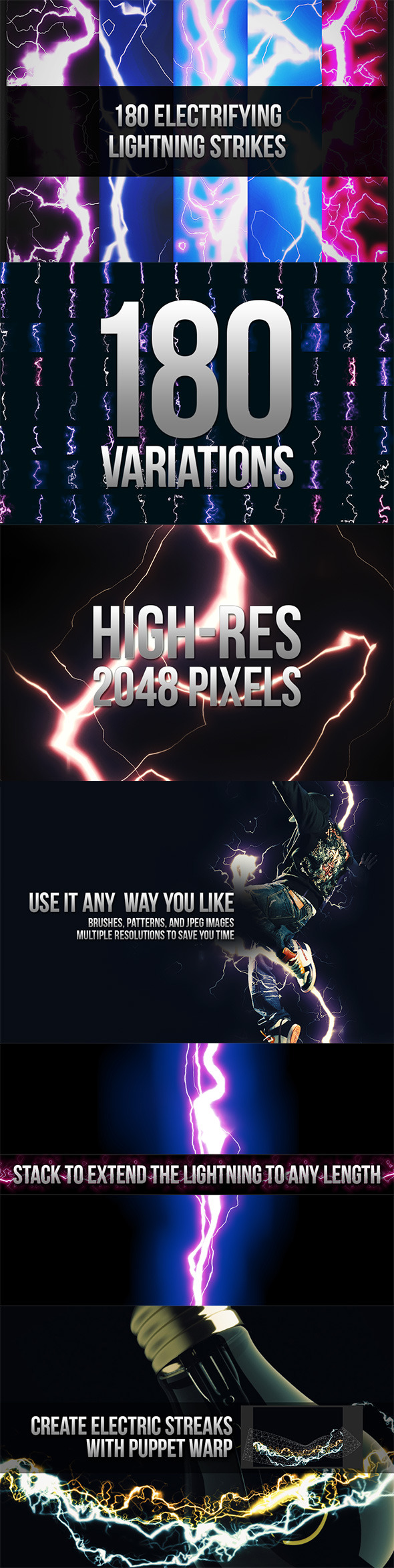 180 Seamless Lightning Strikes - Techno / Futuristic Textures / Fills / Patterns