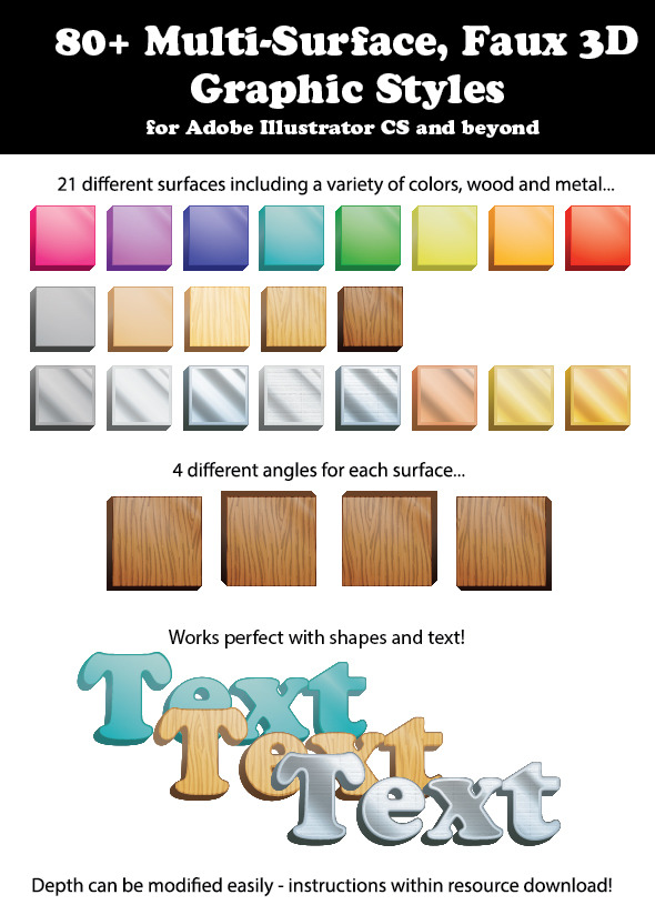 80+ Multi-Surface, Faux 3D Graphic Styles - Styles Illustrator