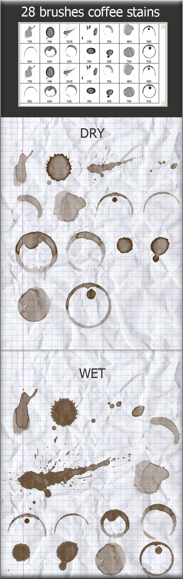 28 Brushes Coffee Stains (Wet and Dry) - Grunge Brushes