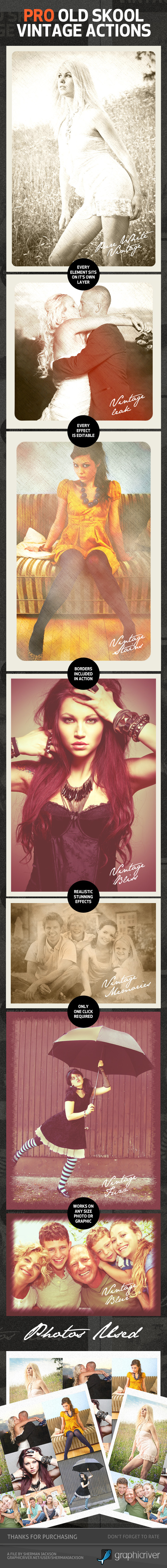 Pro Old Skool Vintage Photoshop Actions (ATN)#1 - Photo Effects Actions