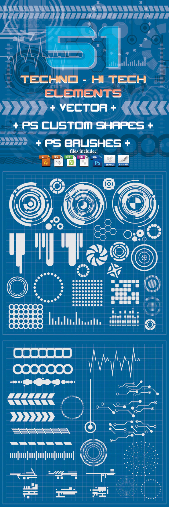 51 Techno & Hi Tech Elements - Symbols Shapes