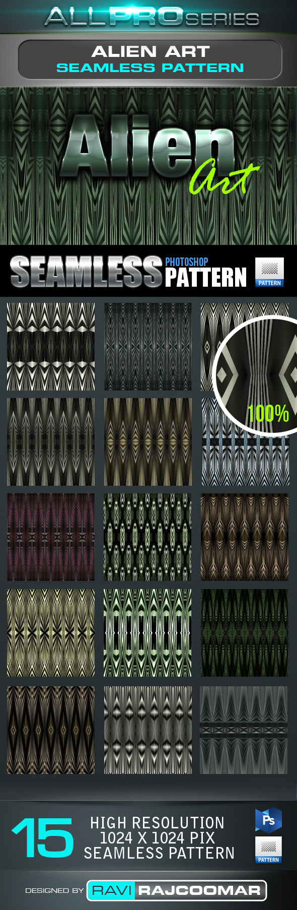 Alien Art Seamless-Tileable Photoshop Patern - Techno / Futuristic Textures / Fills / Patterns