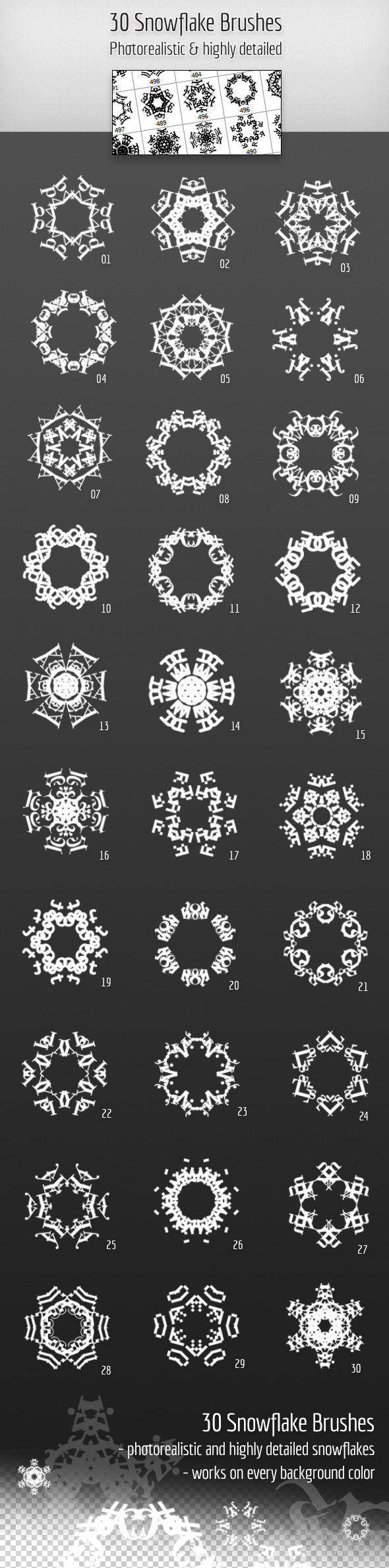 30 Highly detailed Snowflake Brushes - Miscellaneous Brushes