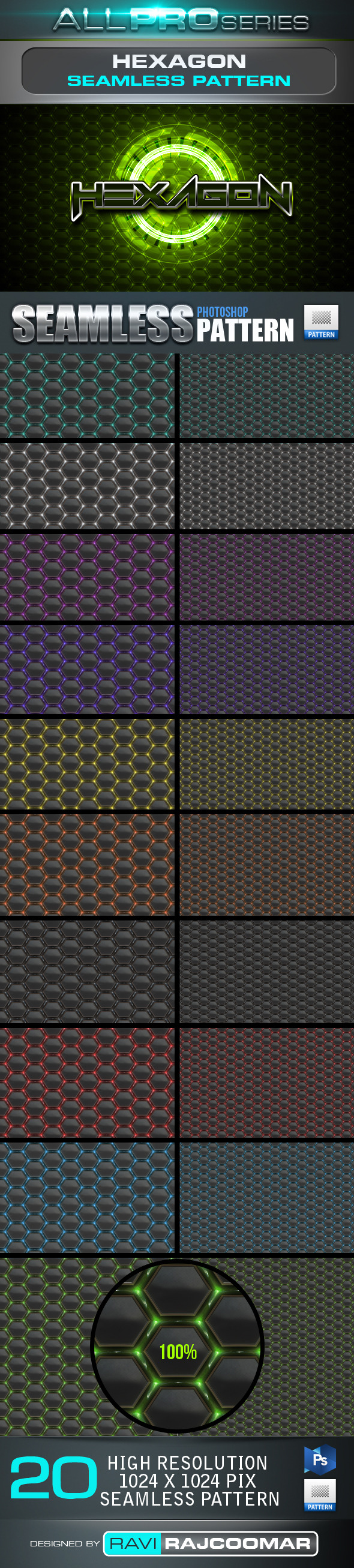 Hexagon Seamless Tileable Patter - Techno / Futuristic Textures / Fills / Patterns