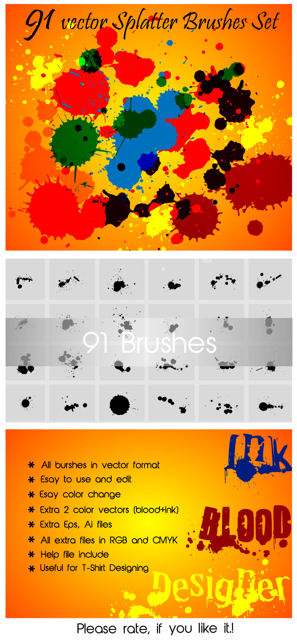 Splatter Brushes Set Vector - Grunge Brushes
