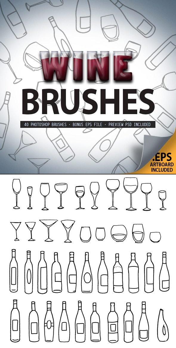 Wine Glass & Bottle Brush Set - Brushes Photoshop