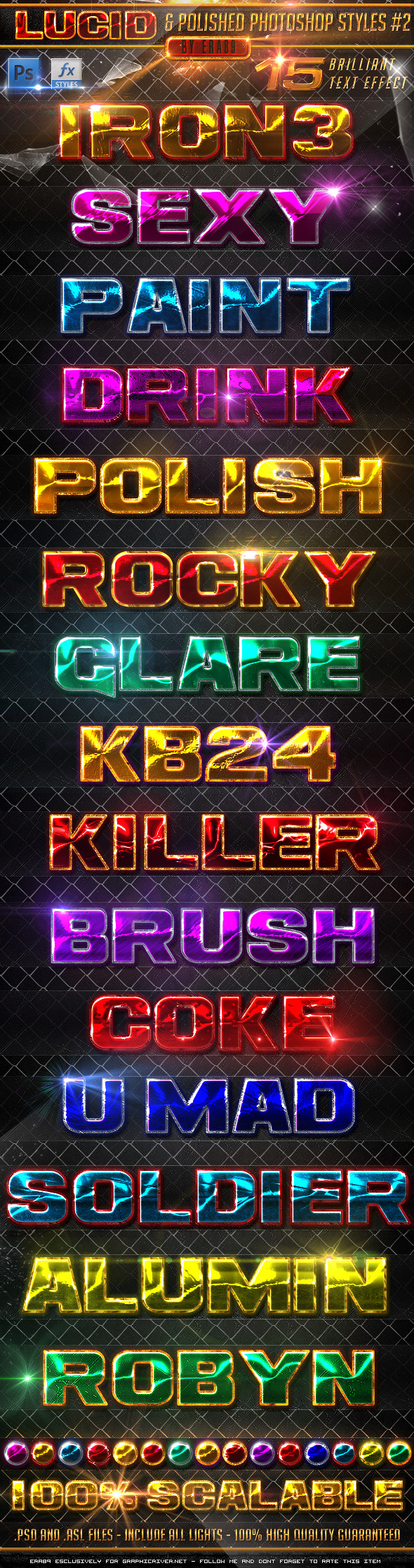 Lucid and Polished Photoshop Styles Pack 2 - Styles Photoshop