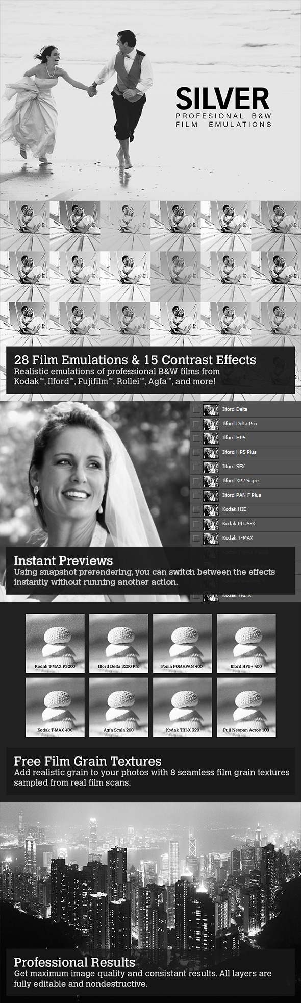 Silver - 28 B&W Film Emulations - Photo Effects Actions