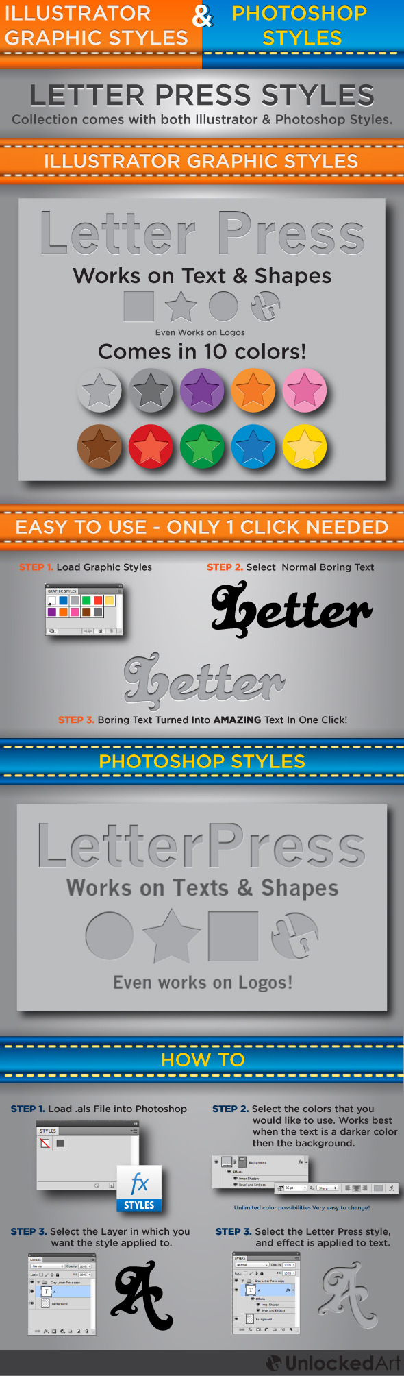 Letter Press Styles - Illustrator & Photoshop - Add-ons