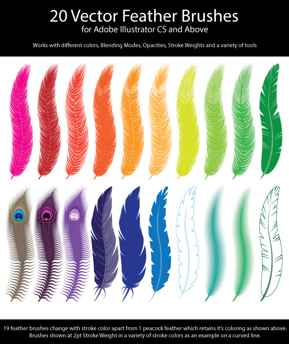 20 Vector Feather Brushes for Adobe Illustrator - Artistic Brushes