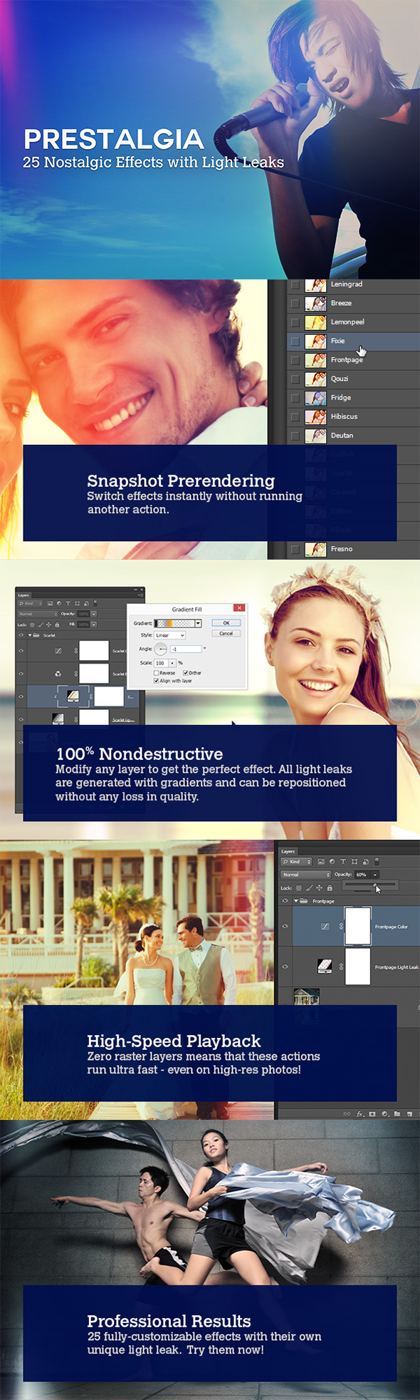 Prestalgia - 25 Retro Effects with Light Leaks - Photo Effects Actions