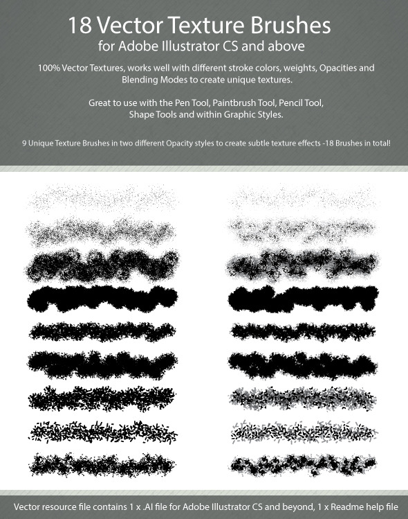 18 Vector Texture Brushes for Adobe Illustrator CS - Texture Brushes