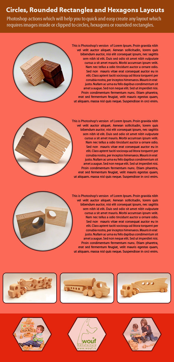 Circles, Rounded Rectangles and Hexagons Layouts - Actions Photoshop