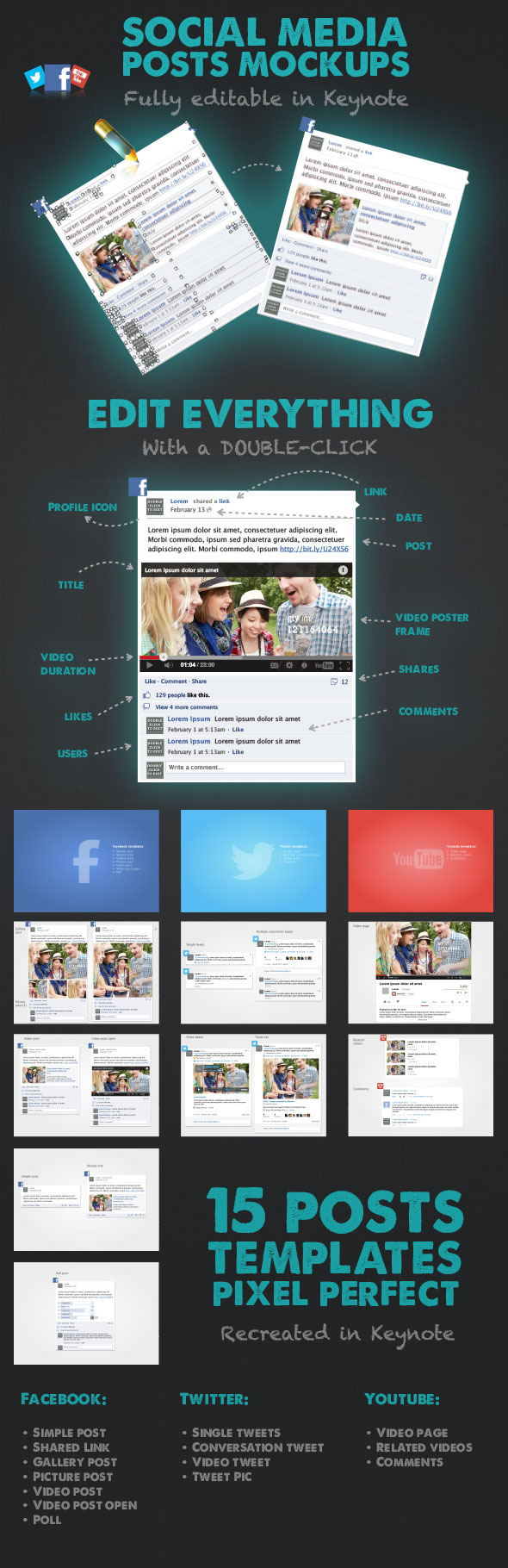 15 Social Media Posts Editable Mockups - Keynote Templates Presentation Templates