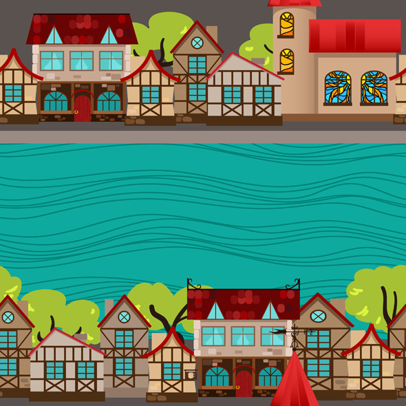 City by the river, seamless pattern - Urban Textures / Fills / Patterns