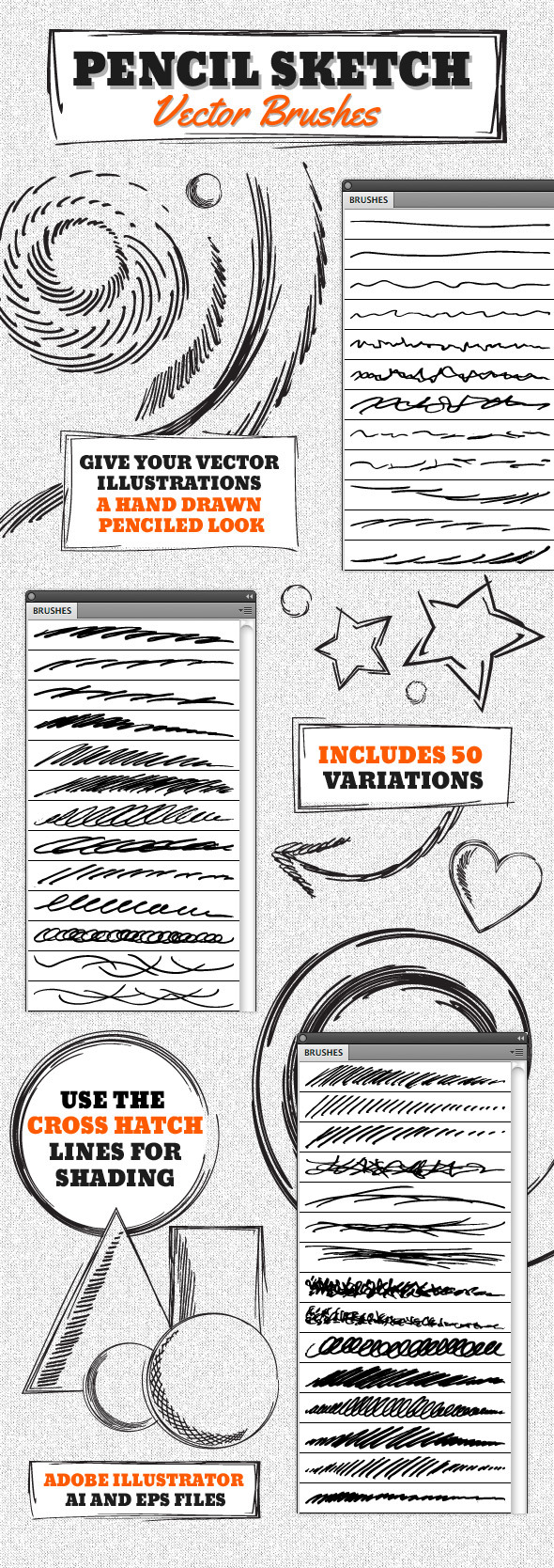 Vector Pencil Sketch Brushes - Artistic Brushes