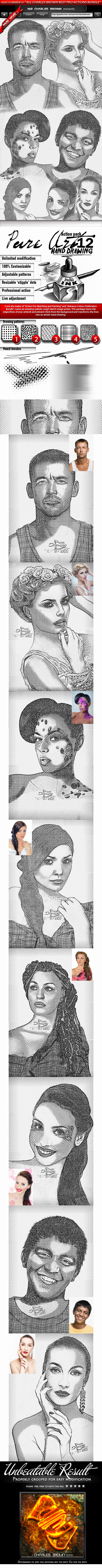 Pure Art Hand Drawing 12 – Classic Hedcut - Photo Effects Actions