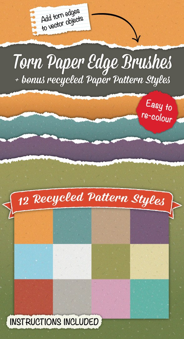 Torn Paper Edge Brushes + Bonus Paper Patterns - Brushes Illustrator