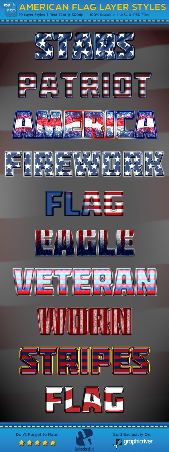 American Flag Layer Styles - Text Effects Styles