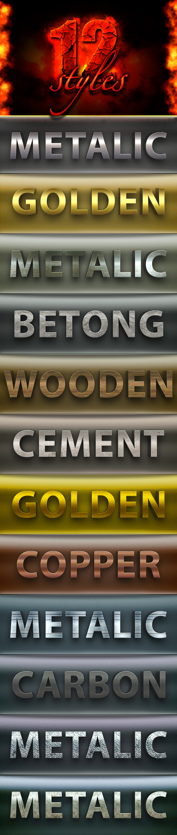 12 Photoshop Layer Styles - Text Effects Styles