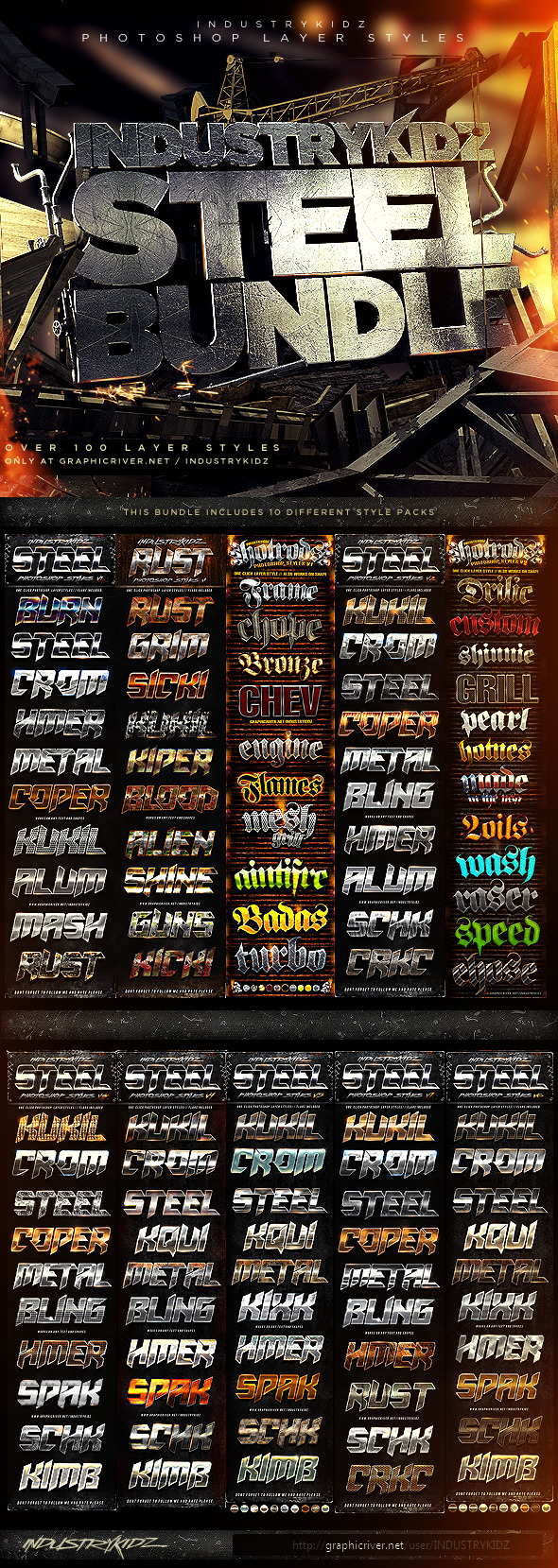 Metal Steel Photoshop Layer Styles Bundle - Text Effects Styles