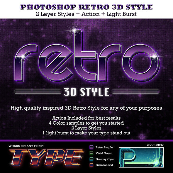 Retro 3D Text Style - Text Effects Actions