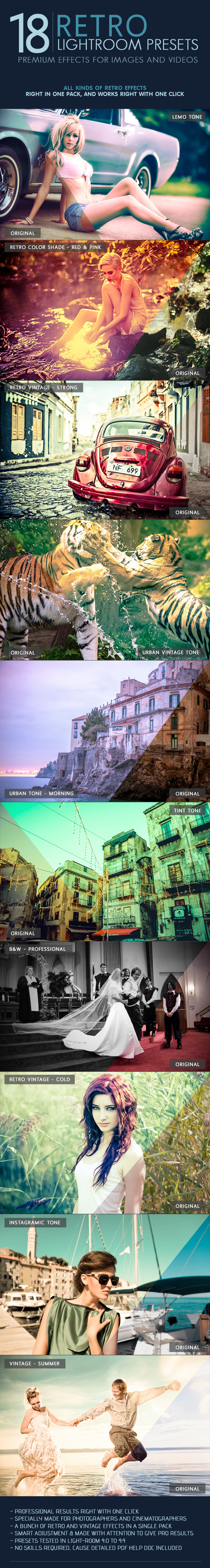 18 Retro Lr Presets - For Images & Videos - Vintage Lightroom Presets